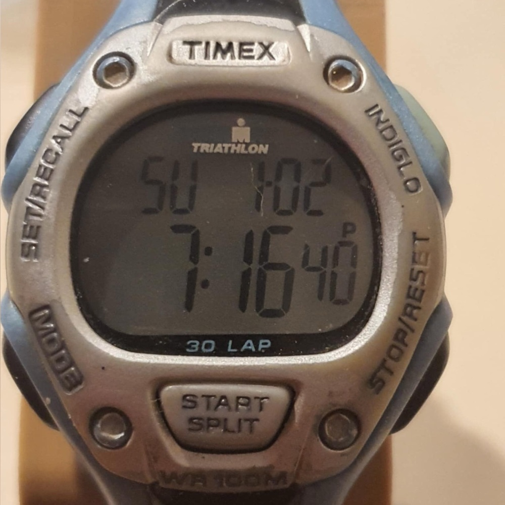 🦋10/$20🦋 Timex Ironman Triathalon 30 Lap Silver/Blue Digital Alarm Women's Watch